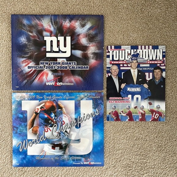 NEW YORK GIANTS NFL Football Lot 2 Wall Calendars Touchdown Magazine Manning - Picture 1 of 10